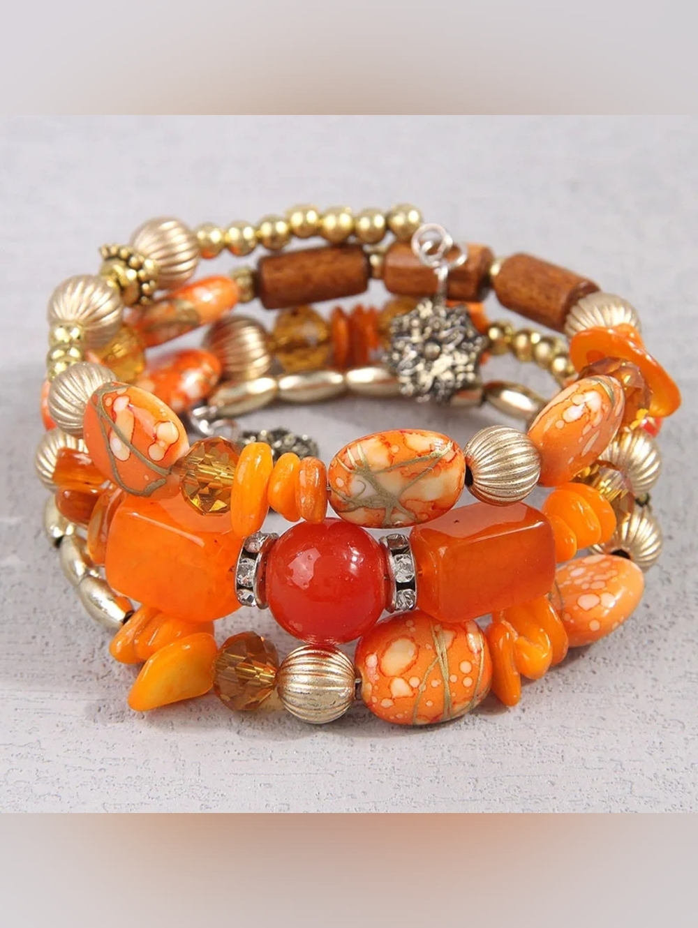 Orange Beaded Stretch Bracelet Stack
